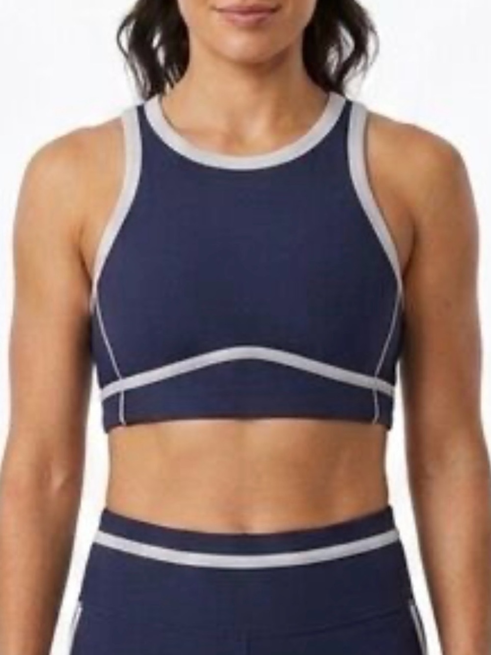 Wilo The Label size XS Navy and White High-Neck Ribbed Sports Bra - Picture 6 of 6